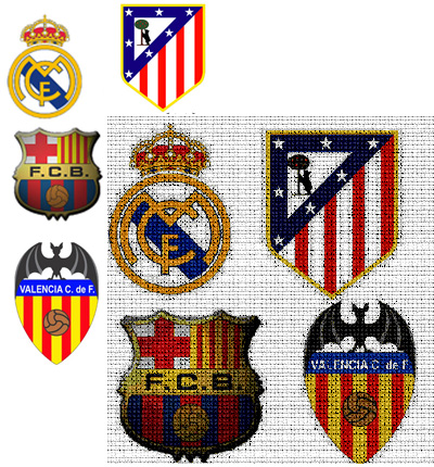 Esquemas de escudos de equipos de fútbol en punto de cruz