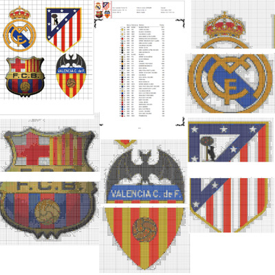 Esquemas de escudos de equipos de fútbol en punto de cruz